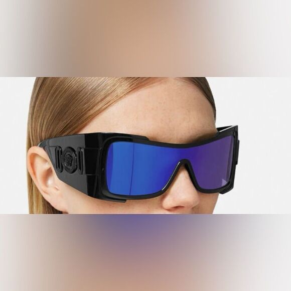 Versace 4451 GB1/55 Sunglasses Mirrored Unisex Maxi Medusa Biggie Shield Eyewear - Picture 1 of 14